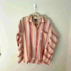 Saachi Oversized Pink Stripe Linen Blend Shirt beach coastal grandma Lagenlook